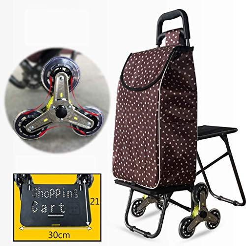 RUBYOH Shopping Trolleys Shopping cart Folding Shopping cart Stair Mountain Bike with Quiet Rubber Three-Wheeled Groceries Practical Trolley with Wheel Bearing with Folding seat Vision