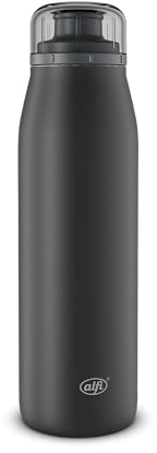 alfi ISO BOTTLE 500ml, schwarz, Isoliertrinkflasche aus Edelstahl, absolut dichter Drehverschluss, hält 12 Stunden heiß, 24 Stunden kalt, Trinkflasche für Kohlensäure, BPA-frei