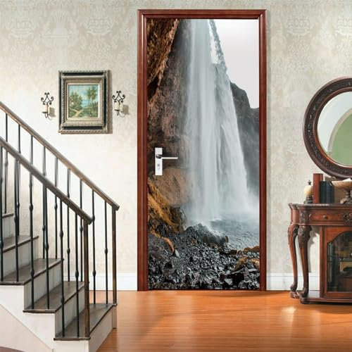 3D Türtapete Selbstklebend Türposter - Wasserfall Alpiner Kies 90 X 200 Cm - Türaufkleber Fototapeten Türfolie - Kinderzimmer Küche Wohnzimmer Schlafzimmer Arbeitszimmer Bürotür Fotos - Türfot 0