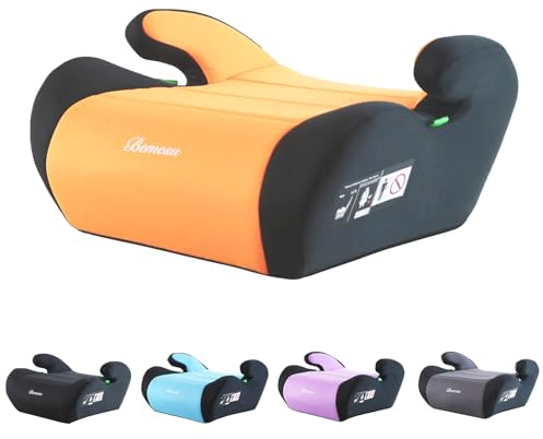 Bemesu Kindersitzerhöhung ohne ISOFIX Autositz Kinder 6-10 Jahre Orange | Sitzerhöhung Auto Kinder 125-150cm 15-36kg Nach Neuer i-Size Norm R129 Kindersitz Lange Fahrten Komfortabel