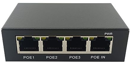 DHYAWUER 1 PCS 4 Port Gigabit POE Extender 100/1000M Network Switch Extender Black Metal IEEE802.3Af/At Plug&Play for PoE Switch NVR IP Camera AP