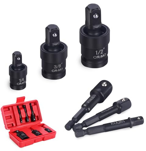 eROOSY 6 PCS Impact Universal Joint Socket Adapter Set，Includes 3pc Universal Joint Socket Set and 3pc Drill Adapter，1/4 3/8 1/2