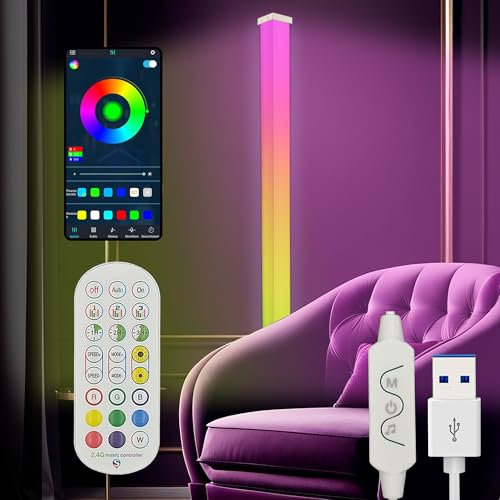 Lámpara de Pie RGBIC Digital, Mando Distancia y App, Sincronización por Sonidos, 16 Millones de Colores, Modos y Efectos de Luz, Ambilight, Decoración Led gaming, fiestas, chillout (Lámpara Suelo)