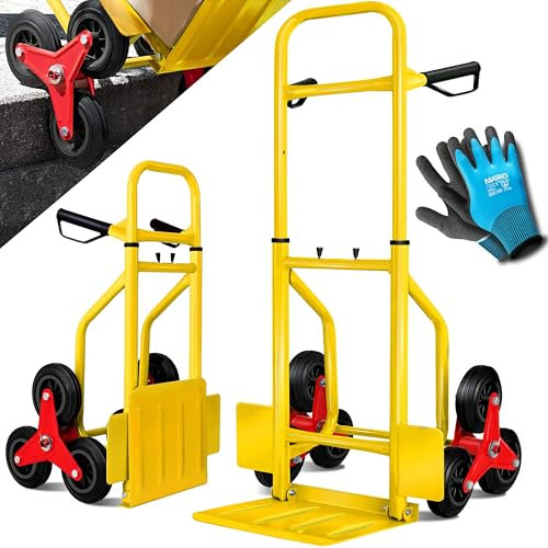 MASKO® Treppenkarre Sackkarre 200kg Transportkarre Treppensteiger Stapelkarre, klappbar Treppensackkarre Hartgummireifen | Kunststoff Griffe | Stahl Rahmen | Gelb