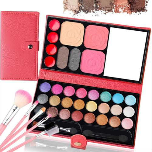 Set di trucchi per ragazze, 33 colori, giocattoli per il trucco per bambini, Trousse Portatile con 5 pennelli lavabili, spettacoli teatrali, feste di compleanno