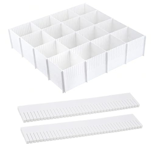 FAAING 30 stycken lådavskiljare justerbar 7 cm hög, 38 cm lång vit lådavskiljare plast låda skiljevägg, lådor organisationssystem för sovrum, byrå, garderob