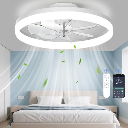 Ceiling Fans with Lights and Remote, 20 Foldable Modern Low Profile Ceiling Fan with Light, Stepless Color Temperature Change and 6 Speeds for Bedroom, Kids Room and Living Room (White)