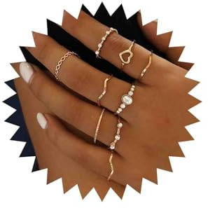 Katshdan Anillo de nudillo de cristal Anillo de nudillo de dedo dorado Anillos midi de junta fina apilable CZ Nudillos Conjuntos de anillos de dedo