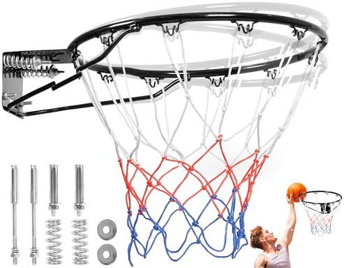 Yes4All Basketball Net, 18 Inches Breakaway Basketball Rim with Dual Spring for Dunk Impact, Ideal Solid Steel Rim Replacement for Youth & Adult, Outdoor & Indoor - Wall Mount Bolts Included