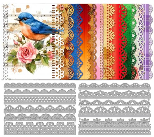 MAYJOYDIY Spitzenrand Bordüre Metall Stanzformen Spitzen Blumenrahmen Stanzschablone Vintage Dekoration Prägung Scrapbooking Schnitte Vorlage Für DIY Scrapbooking Karte Machen Album Geschenk Dekor