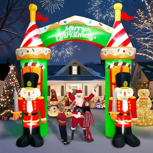 Kalolary 9FT Arco Inflable Navideño, Arco Soldado Cascanueces Decoración Inflable para Exterior Feliz Navidad con Luces LED Incorporadas para Decoración de Jardín, Patio y Césped Interior y Exterior