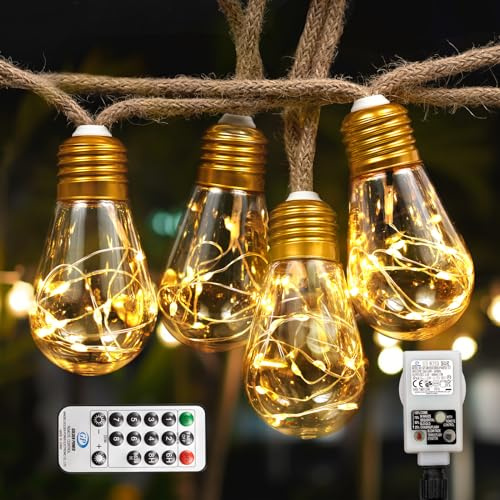 ANKOUJA LED Lichterkette Außen 8M, IP44 Wasserfest, Fernbedienung, 16 Glühbirnen, 8 Modi, 4 Dimmstufen, Timer, 2700K Warmweiß für Garten, Terrasse, Party
