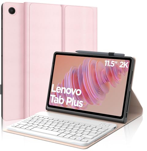 WAVATA Funda con Teclado para Lenovo Tab Plus 11.5 Pulgadas 2024 TB351FU, Español Ñ Teclado para Lenovo Tab Plus 11.5'' con Bluetooth Inalámbrico Desmontable Magnético, Rosa
