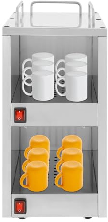 Gastro Edelstahl Tellerwärmer Tassenwärmer Elektrisch 2 Fächer Konstante Wärme Getrennt Regelbar Isolierung Temperatur 75℃ Tellerwärmer Wärmeschrank 25x32x55.5cm