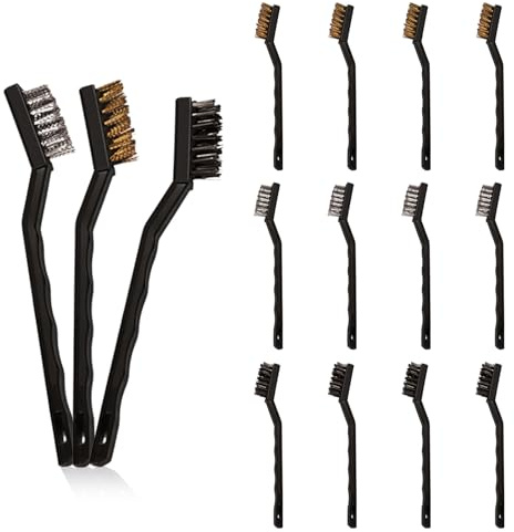 SAIIURV 12 PCS Mini Cepillos de Alambre, Acero Cepillos Inoxidable/Latón/Nailon Para Limpiar Escoria y óxido de Soldadura (12PCS, 7 inch)
