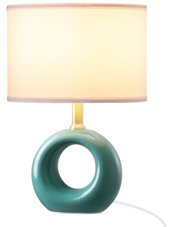 EDISHINE Lámpara de Mesa de Cerámica, Elegante y Moderna, con Pantalla de Tela, Bombilla E14 Incluida, 2700K Luz Cálida, para Dormitorio, Salón y Decoración