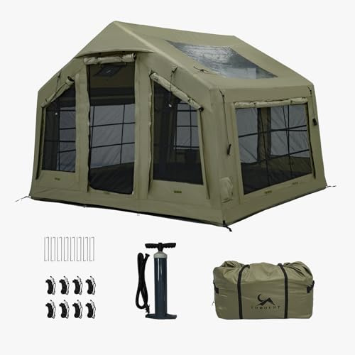TOMOUNT Aufblasbares Zelt 300D Wasserdicht Polyester 4 Personen Familienzelt einfach einzurichten mit Aufbewahrungstasche und Luftpumpe campingzelt für Outdoor, Camping, Hiking, Festival - Grün