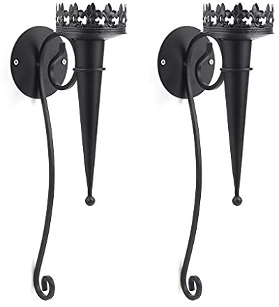 Lot de 2 supports muraux en fer européen à suspendre pour torche, pilier, bougeoir rétro en métal pour bougeoirs en cristal