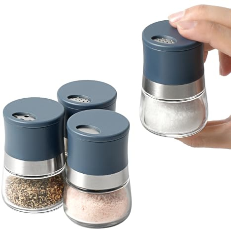 vzaahu Mini set de Salière et Poivrière,Lot de 4,avec becs Réglables,2 Modèles,Matériaux écologiques,Distributeur d'épices,Bleu