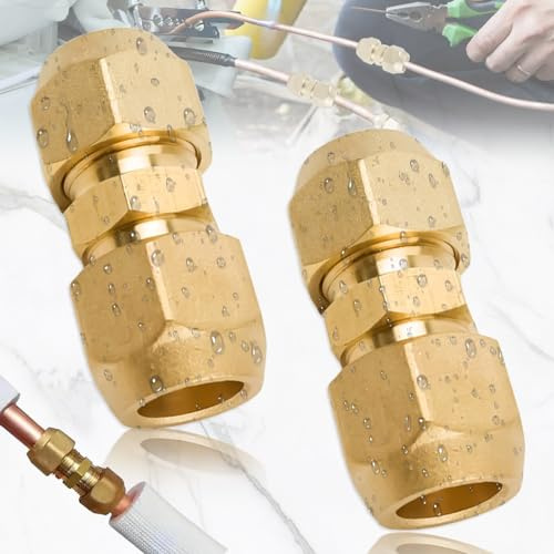 Benaton 2 Pezzi Doppio Nipplo Per Tubi di Rame, Et di Raccordi a Vite Per Aria Condizionata 3/8, Prolunga Per Tubi di Rame Per Aria Condizionata, Connettore Filettato Per Climatizzatori Split(9,52 mm)