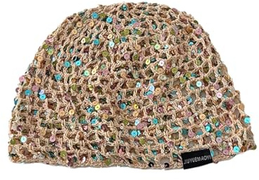 BrightGlow Damen Handgefertigte Häkelmütze Mädchen Mesh-Häkel-Haarnetz mit Pailletten Gestrickte Haarnetz Glitzer-Pailletten Netz Häkelmütze Mode Hut Weiche Strickmütze