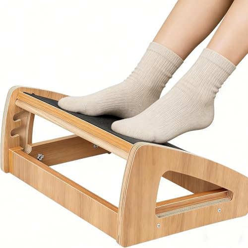 AKOZLIN Verstellbare Fußstütze aus Holz, 3-fach höhenverstellbar | Anti-Rutsch-Oberfläche, Ergonomische Haltungsunterstützung, Unter dem Schreibtisch, Bequem