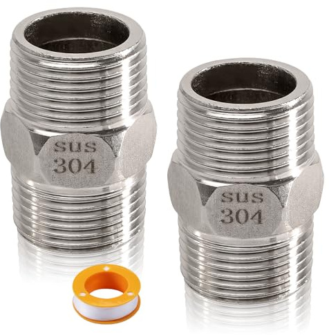 2 Stück 1 1/2 Zoll Edelstahl Doppelnippel, 1 1/2 Außengewinde Verlängerung Adapter, 304 Edelstahl Sechskant Nippel, Doppel Gewindefitting, für Rohrverbindungsumbau, DIY, Trinkwassersysteme
