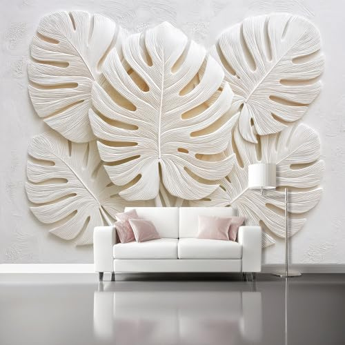 Wall Mural Wallpaper White Mural - Plants 3D Monstera Wallpaper for Living Room Tv Backdrop, Indoor Non-Woven Photo Wall Painting for Children's Room 250 x 175 cm (W x H)