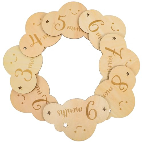 Parliky 8 Stück Holzschild Babymonate Anzeichen Meilensteinkarten für Neugeborene mit Einzigartigem Musterdesign und Foto Requisiten zur Fotografie