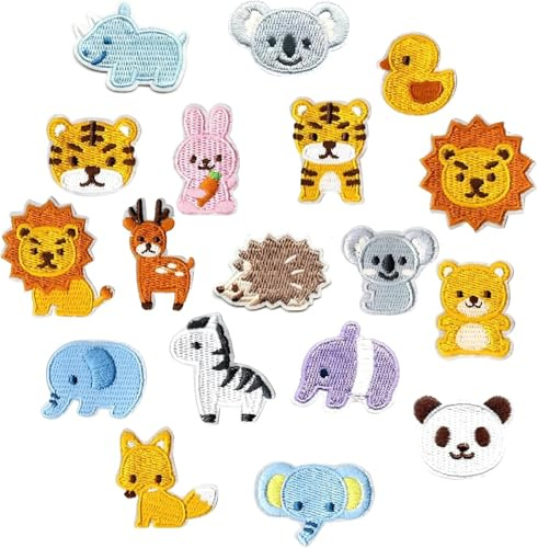 Tarqite 18 Stück Bügelflicken Kinder, Tier Flicken Zum Aufbügeln, Bügelbilder für Textilien, Tier Aufnäher, DIY Bunt Bügelpatch für Schuhe, Jacken, Jeans, Hüte, Rucksäcke, T-Shirt