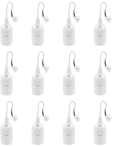 12 Stück Lampenfassung E27 mit Kabel, Baufassung aus Hitzebeständigem Kunststoff, Ersatzfassung für LED-Glühbirnen, Ideal für Baustelle, Garage, Keller, Küche, Wohnzimmer, DIY-Leuchten (Weiß)
