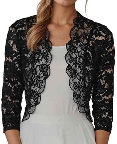 Bolero negro, bolero para mujer, festivo, encaje, estola para vestido de noche, cárdigan corto, elegante, manga larga, chaqueta envolvente, chaqueta para traje regional