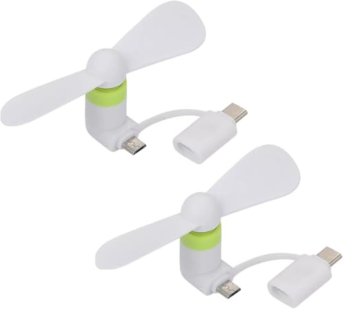 KARELLS 2-i-1 mini-mobiltelefonfläkt, mini-mobiltelefonfläkt, USB-fläkt liten tyst, 2 stycken 2-i-1-fläkt för i-phone-telefoner och typ C-telefoner, vit, 2026