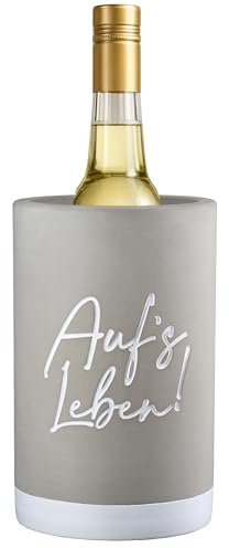 CULT at home Weinkühler Beton Flaschenkühler - Getränkekühler Auf's Leben – Weissweinkühler Bar Outdoor für Garten Getränke kühlen Weinzubehör lustig Farbe: Grau Höhe 21,5 cm Ø 13,5 cm