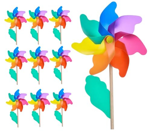 Neptuiby Girandole per bambini 7 pollici colorato plastica mulino a vento con 15.8 pollici palo di legno girandole per cortile giardino all'aperto ..