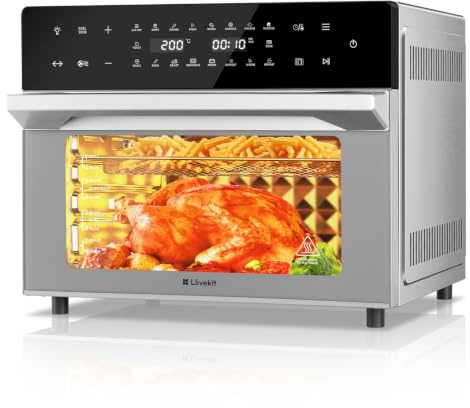 LLIVEKIT 30L Air Fryer Oven XXL with Rotisserie, Mini Oven with 20 Programs | 9 Accessories, 360°Hot Air Circulation Technology, LED Touchscreen, Double-layered Glass Door, Recipe Book