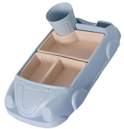 Service de table en forme de voiture pour la cuisine et la salle à manger. Plateau de table en fibre de plastique pour garçons et filles avec assiettes, couverts et gobelet (Light Blue, 30.6X19X5cm)