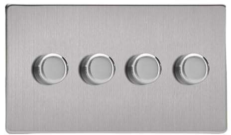 Varilight Quad V-Pro Rotary 2-Way LED Dimmer 4 x 0-120W - Screwless Brushed Steel With Brushed Steel Knob, JDSDP254S