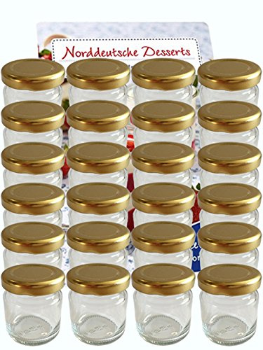hocz 20er Set Sturzgläser Mini Gläser 37 ml Deckelfarbe Gold To 43 mit Schraub-Deckel Rundgläser Honig Kaviar Marmeladengläser Obstgläser Einweckgläser Senf, Honig, Gläser, Einmachgläser