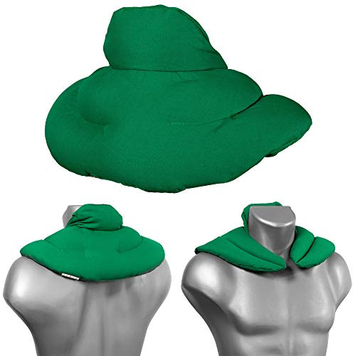 Cojín cervical térmico con cuello. Verde. Almohada térmica cervical con semillas de grosella. Saco caliente y frio con semillas. Cojín de nuca
