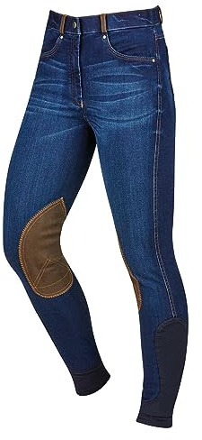Dublin Shona Knee Patch Denim Breeches, Blue Denim/Navy, Ladies 16/34
