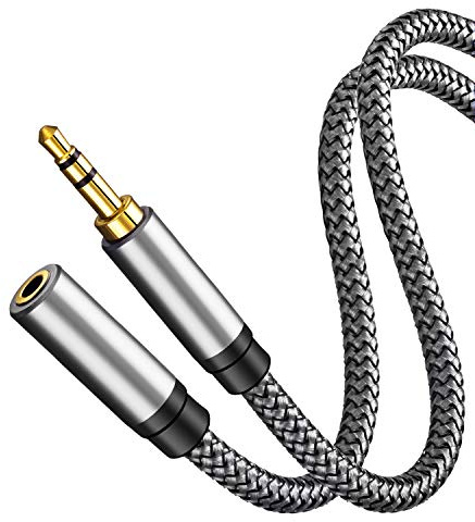 Audio Extension Cable 15M,Audio Auxiliary Stereo Extension Audio Cable 3.5mm Stereo Jack Male to Female, Stereo Jack Cord for Phones, Headphones, Tablets, PCs, MP3 Players and More(15M/50Ft, Silver) | 24K gold-plated connector for clear stereo sound, universal aux extender for phones, tablets, speakers, headphones and more.