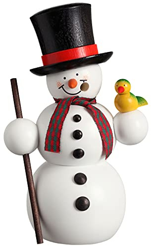Seiffener Volkskunst | Räuchermännchen | Räucherfigur 15 cm | Schneemann | Original Erzgebirge | 12213 | mit Vogel