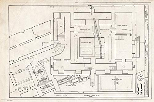 Historic Pictoric : Blueprint 12. Engine House Basement Floor Plan - Fairmount Waterworks, East Bank of Schuylkill River, Aquarium Drive, Philadelphia, Philadelphia County, PA 12in x 08in