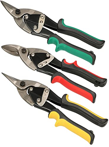 KOTARBAU® Blechschere zum Schneiden von Blechen und Profilen Links Rechts Gerade 250 mm aus CrV-Stahl Durchlaufblechscheren gebogener Griff Verriegelungsmechanismus