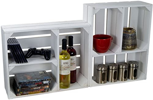 Kistenkolli Altes Land 2er Set flache Regalkiste Gewürzregal Obstkiste Ablagekiste 50x40x15cm Obstkisten Weinkisten Wandregal Holzkisten Gewürzständer Gewürzablage Regalsystem (Traute weiss)
