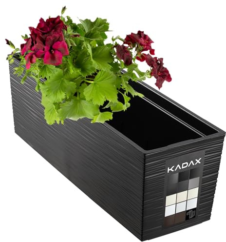 KADAX Blomlåda av plast, 18,5 x 56 cm, växtlåda med insats, väderbeständig balkonglåda, rektangulär blomkruka för utomhusbruk (inristat mönster, svart)