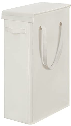 Chrislley Cesto para la colada alto y delgado con tapa 60L - Cesto Transpirable y Plegable con Bolsas de almacenamiento grandes para el dormitorio，Beige