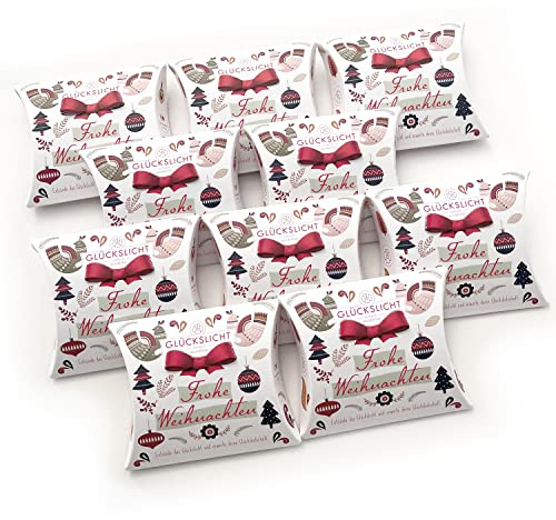 Glückslicht in der Geschenkbox mit der ausgestanzten Schleife | Vintage | Frohe Weihnachten | Mit weihnachtlichen Motiven | 10er-Set