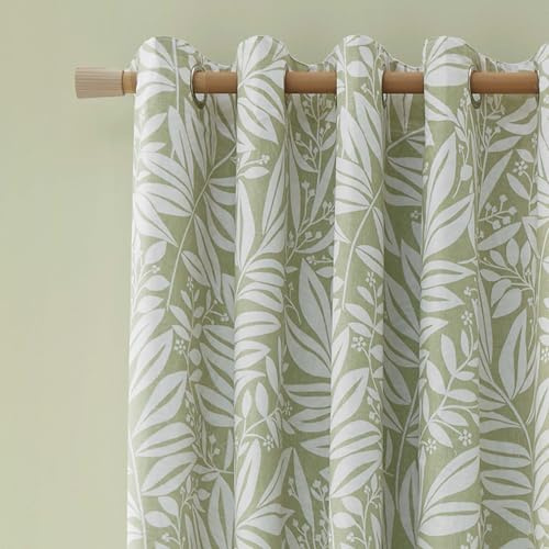 Catherine Lansfield Sorrel Leaf 66x90 Inch Fully Reversible Eyelet Curtains Two Panels Green